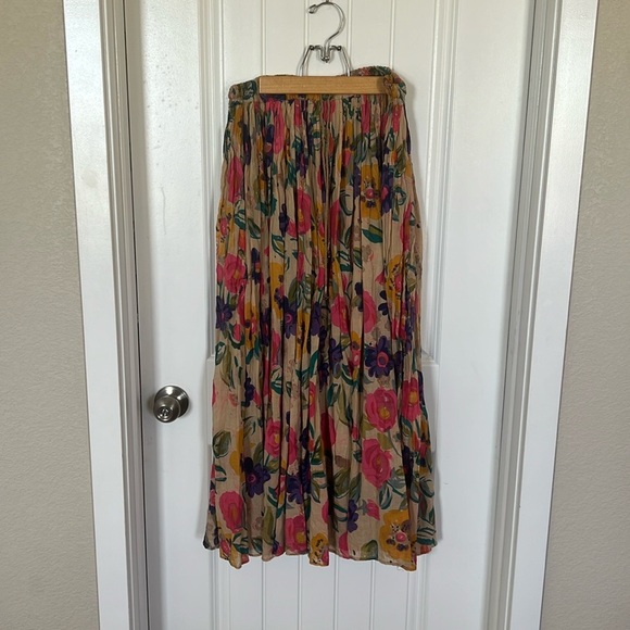 VINTAGE 90s 80s BoHo Cotton India Floral Gauzy MAXi Skirt S M L XL - Picture 1 of 5